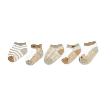JoyNa - 5雙入-嬰兒襪 超薄棉鏤空嬰幼寶寶 冰絲船襪-米色组