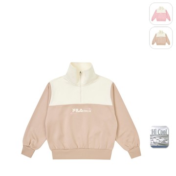 【FILA】KIDS 女童款 吸濕排汗 長袖半門襟T恤-卡其 5TEY-8325-KK