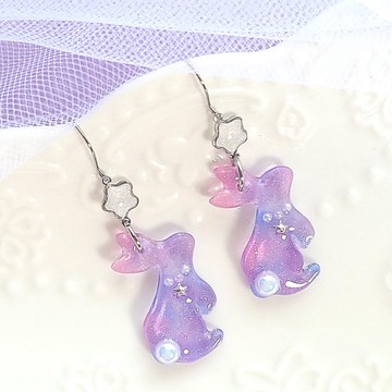 星星小兔子耳環 抗過敏醫療鋼 粉紅 紫色