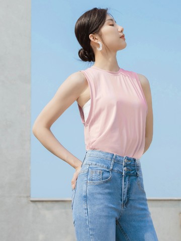 涼感．冰咖啡紗前短後長下襬背心