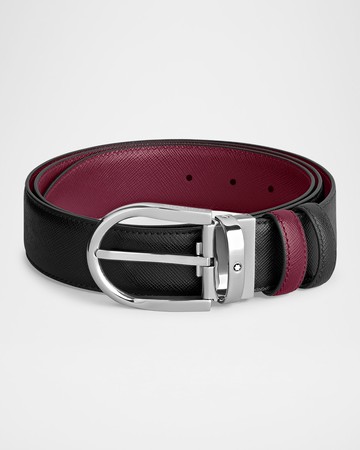 Men's Horseshoe-Buckle Reversible Leather Belt