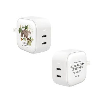 【插畫家聯名】wwiinngg葉葉花栗鼠GaN 45W Type-C雙孔充電頭