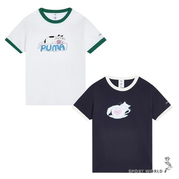 Puma 短袖上衣 女裝 MSC系列 Melinda同款 白/深藍【運動世界】63898802/63898816