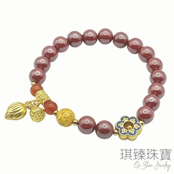 【琪臻珠寶】硃砂圓珠8mm手鍊(帝王砂 蓮蓬 圓珠 手工特製 隨機出貨)
