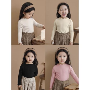 女童打底衫秋冬新款兒童寶寶內搭上衣洋氣木耳邊春秋長袖德絨T恤