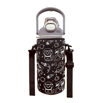 網美保溫杯杯套 潛水料材質 帶肩帶長度可調  太空貓 黑色  1個