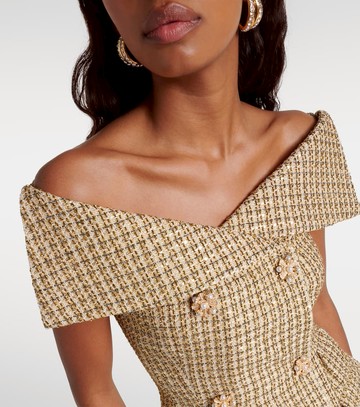 Self-Portrait Off-shoulder bouclé minidress