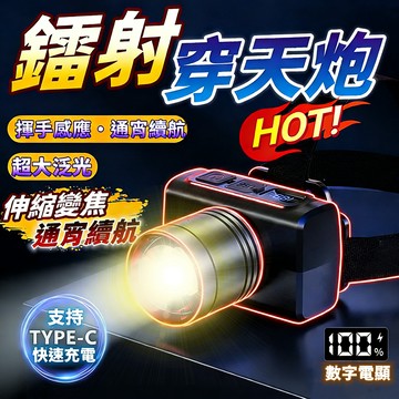 🔥限時特價🔥LED強光遠射頭燈 大功率頭燈 登山頭燈 USB可充電頭燈 防水戶外露營燈 登山釣魚頭燈 感應頭燈 工作頭燈