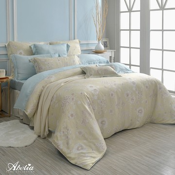 【Great Living格蕾寢飾】英國Abelia 曉花淺淺 特大天絲木漿四件式兩用被床包組