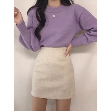 毛呢a字半身裙女秋冬2024新款高腰顯瘦黑色半裙包臀短裙一步裙xs