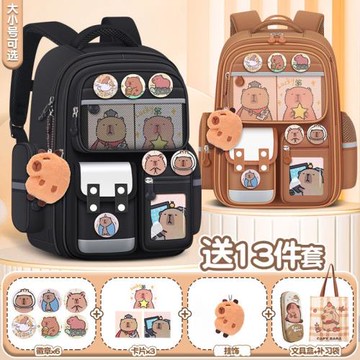 跨境貨源卡皮巴拉書包男女孩水豚可愛大容量雙肩包小學生書包批發