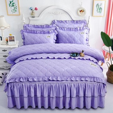 新款全鋪棉四件組 雙人加大加棉床裙四件組 雙人標準床裙組 素色加棉花邊被套 鋪棉床裙 加棉枕套 韓版小清新床裙