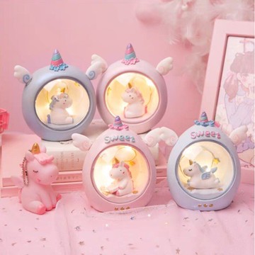 粉色獨角獸小夜燈 LED夜燈 伴睡燈 少女心臥室創意充電小台燈  兒童房裝飾禮物