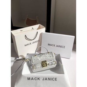 MackJanice時尚潮流莫奈灰印花復古小方包2024新款時尚單肩斜挎包