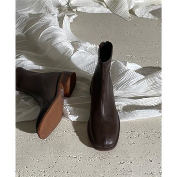 蓮花府邸冬季新款平底彈力瘦瘦靴時尚簡約后拉鏈切爾西靴休閑短筒