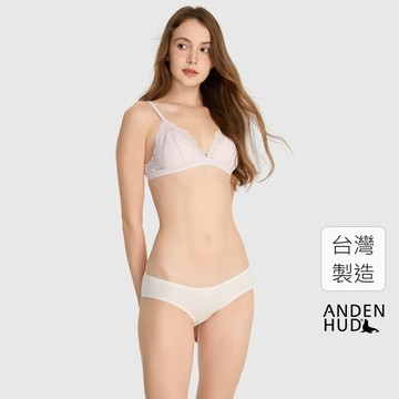 【Anden Hud】經典純色．花邊低腰三角內褲(米白) 純棉台灣製