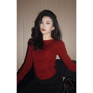 今年流行漂亮高級感超好看氣質小香風內搭打底衫紅色毛衣女早春季