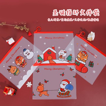 透明筆袋圣誕元素考試專用文具拉鏈袋文件袋可愛卡通小學生用男女ins兒童鉛筆袋大容量簡約旅行化妝品收納包