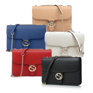 【GUCCI 古馳】510303 經典Interlocking系列雙G LOGO全皮革單鍊肩背/斜背包(顏色任選)