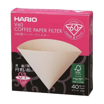 HARIO V60無漂白01濾紙 VCF-01-40M 1~2杯  40張  1盒