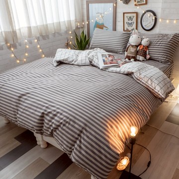 北歐磨毛 床包 被套 兩用被單人/雙人床包組 [ 線條兒 ] 台灣製造 棉床本舖
