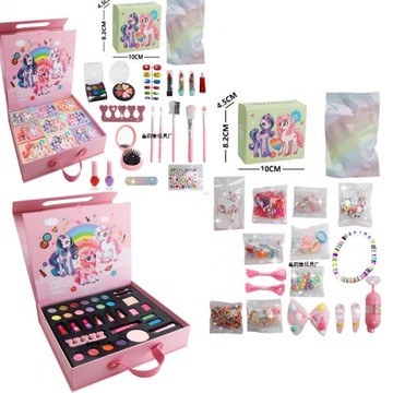 兒童化妝品玩具獨角馬彩妝套盒過家家三合一彩妝美甲串珠套裝盲盒