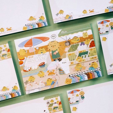 【24H快速出貨】逛逛菜市場 布丁小雞手繪明信片14