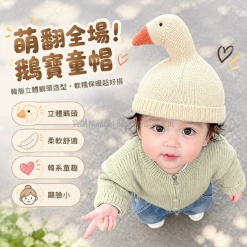 台灣出貨 立體呆頭鵝造型 棉質內襯 針織毛線帽 5個月至3歲 嬰幼兒保暖帽 秋冬防風帽 可愛動物造型帽