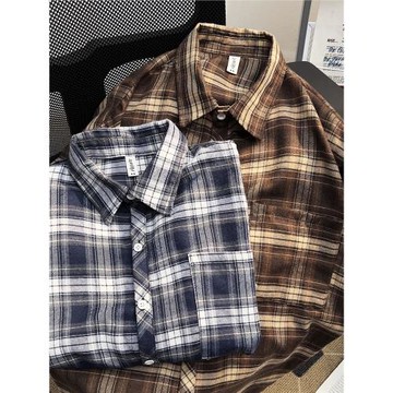 夏季薄款格子短袖襯衫男休閑潮牌日系港風痞帥青少年百搭潮流襯衣