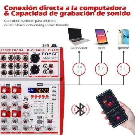 BOMGE 10 12 入力サウンド ボード ミキサー、マイク プリアンプとコンプレッサー、24DSP、ブルートゥース、48V 電源、ブリティッシュ EQ、録音、カラオケ、ポッ