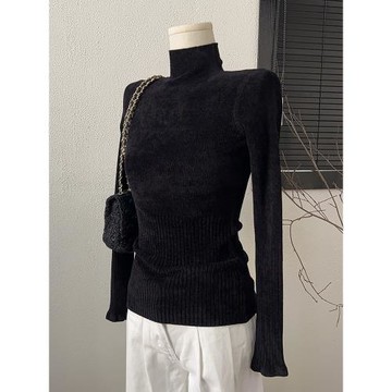 巨好看的黑色半高領羊絨針織衫女秋冬氣質修身毛衣內搭打底衫上衣