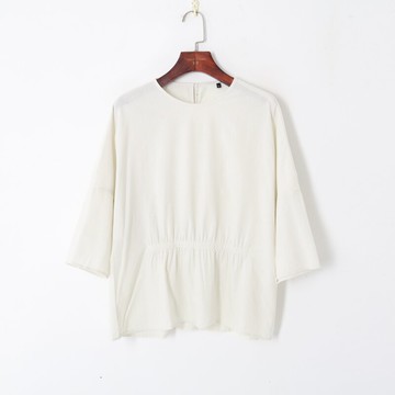 秋季女裝時尚韓版氣質圓領套頭蝙蝠袖松緊褶皺收腰顯瘦襯衫