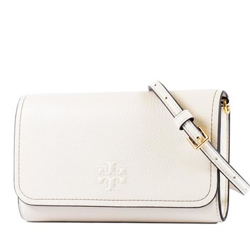 TORY BURCH THEA 浮雕LOGO荔枝紋斜背WOC包-象牙白附活動式證件零錢包