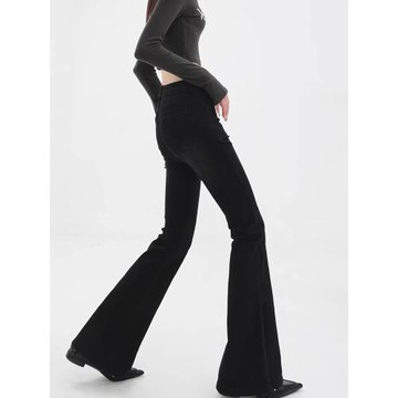 胖妹妹mm微喇牛仔褲女小個子高腰彈力馬蹄褲梨形身材黑色喇叭褲女