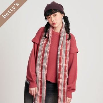 betty’s貝蒂思 直條織紋拼接素面毛衣(磚紅)