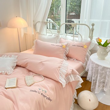 溫柔公主風床上四件套四季通用水洗棉被罩床套笠床單被套三件套4