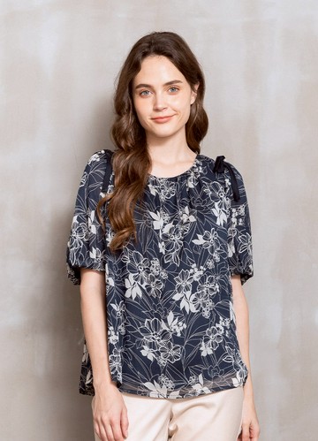 典藏花卉印花雪紡上衣