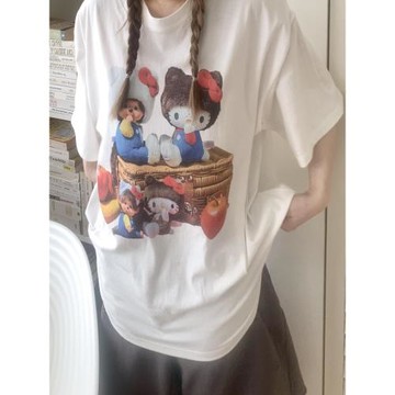 韓國ins小眾Kitty公主卡通印花休閑百搭寬松純棉舒適短袖T恤上衣