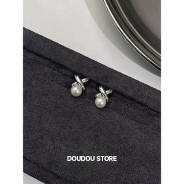 DOUDOUSTORE 簡約幾何x形珍珠耳釘女個性設計感新款耳環百