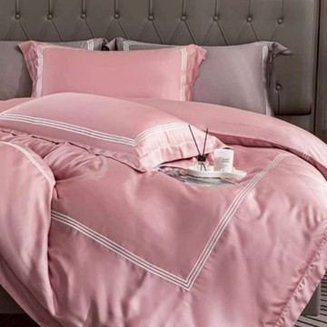 Aaron 艾倫生活家 素色刺繡系列 頂級60支100%萊賽爾天絲TM床包枕套3件組  夢映粉  單人加大 床包(105×186cm) + 歐式壓框枕套(47×75cm)  床包 + 歐式壓框枕套 2個