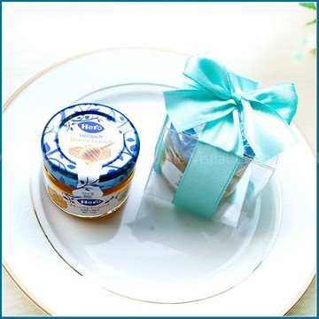 幸福朵朵【甜蜜蜜「透明盒裝」瑞士進口hero蜂蜜小禮盒(T色緞帶)】-送客來店禮/活動禮贈品/婚禮小物批發