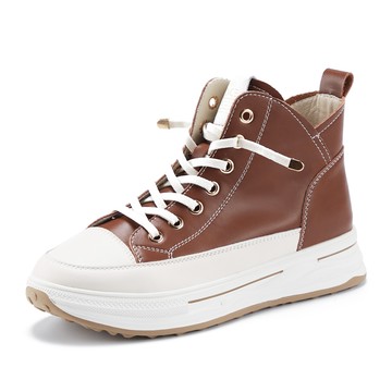 CHOiCE 真皮免綁帶厚底高筒休閒鞋 咖啡 #37903