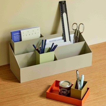 【Hübsch】沙色鋼製置物盒 桌上收納 文具