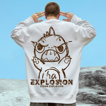 M-8XL 秋季新款棉蓋絲印花套頭圓領大學T 港風寬鬆落肩T恤 大學T 大尺碼 長袖上衣 情侶 衛衣長T男（Y2134）