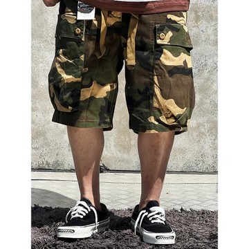 心動神褲 vintage復古做舊M-1944迷彩樹枝紋多袋工裝五分短褲日系