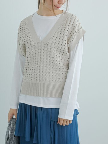 鏤空V領背心/上衣(FC33L2C1080) - Te chichi