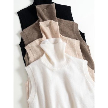 秋冬100純山羊絨高翻領針織背心女寬松顯瘦無袖毛衣打底內搭簡約