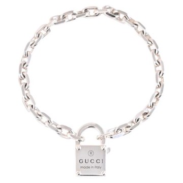 GUCCI Interlocking 英字LOGO鎖頭裝飾個性銀手鍊(銀)
