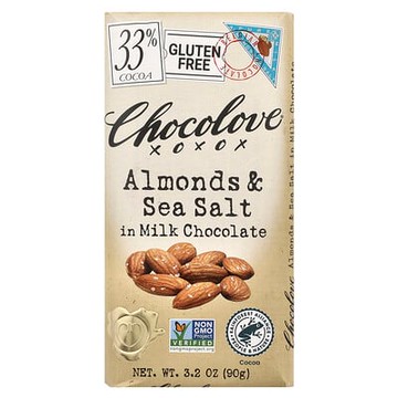 Chocolove, 巴旦木和海鹽夾心牛奶巧克力，33% 可可，3.2 盎司（90 克）