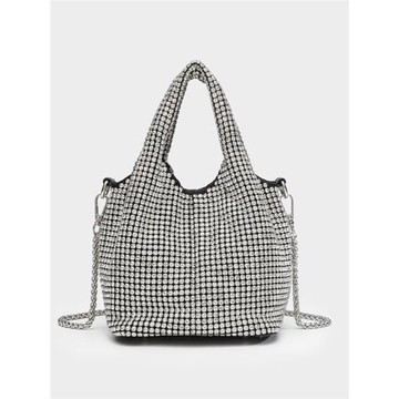 新款斜挎女包水鉆鏈條單肩斜挎手提包菜籃子背心包晚宴閃亮水桶包